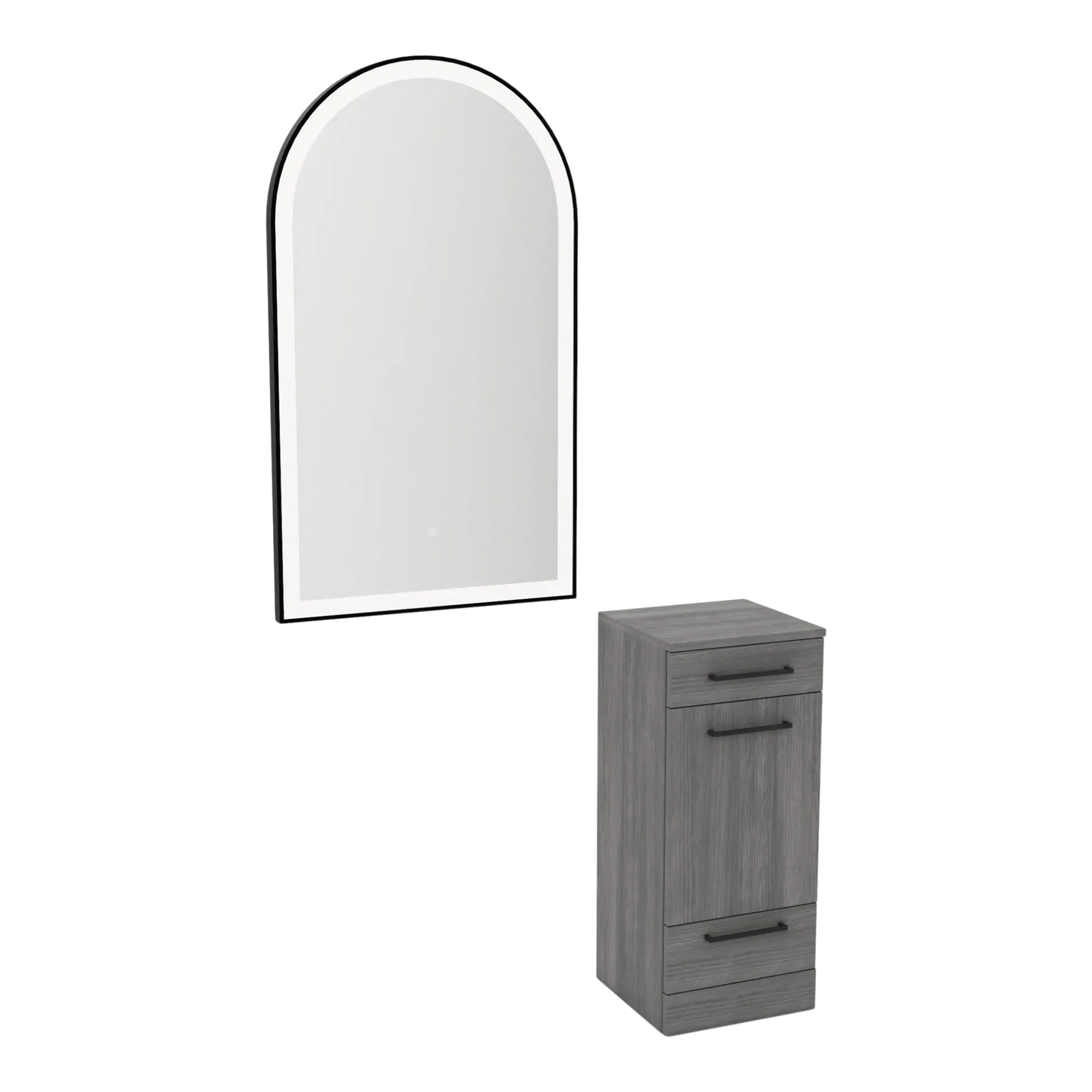 Rococo Mobile Styling Station with Tilt-out Appliance Holder and Black Arch Paloma Mirror - Kaemark