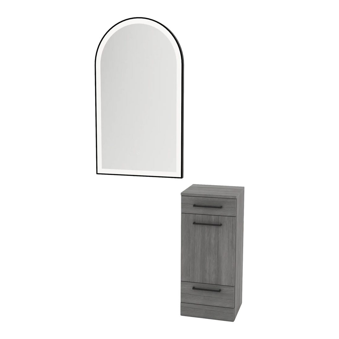 Rococo Mobile Styling Station with Tilt-out Appliance Holder and Black Arch Paloma Mirror - Kaemark