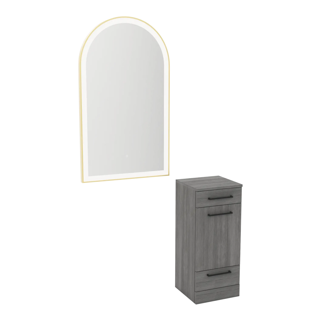 Rococo Mobile Styling Station with Tilt-out Appliance Holder and Gold Arch Paloma Mirror - Kaemark