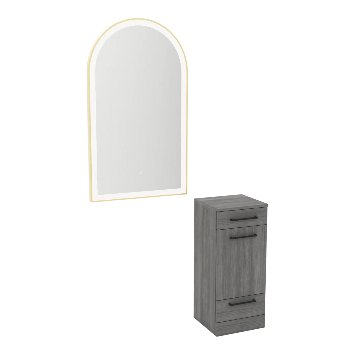 Rococo Mobile Styling Station with Tilt-out Appliance Holder and Gold Arch Paloma Mirror - Kaemark