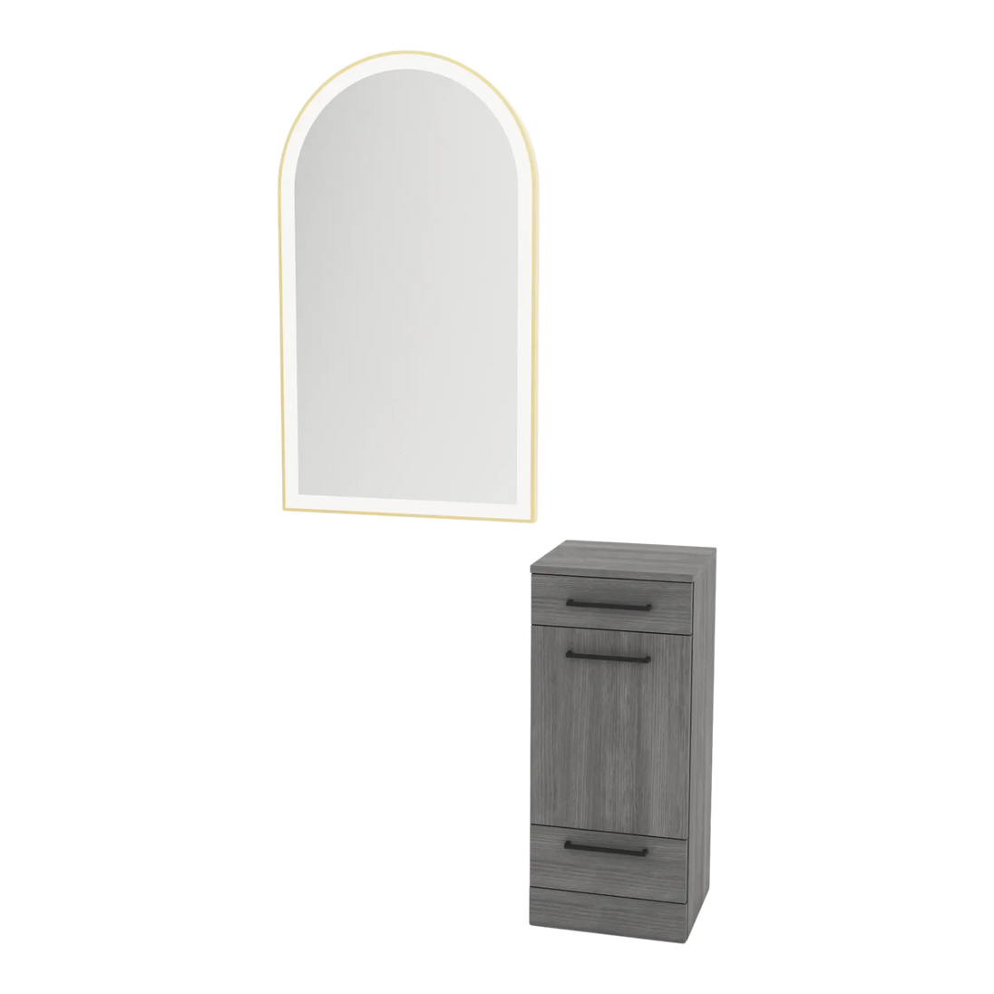 Rococo Mobile Styling Station with Tilt-out Appliance Holder and Gold Arch Paloma Mirror - Kaemark