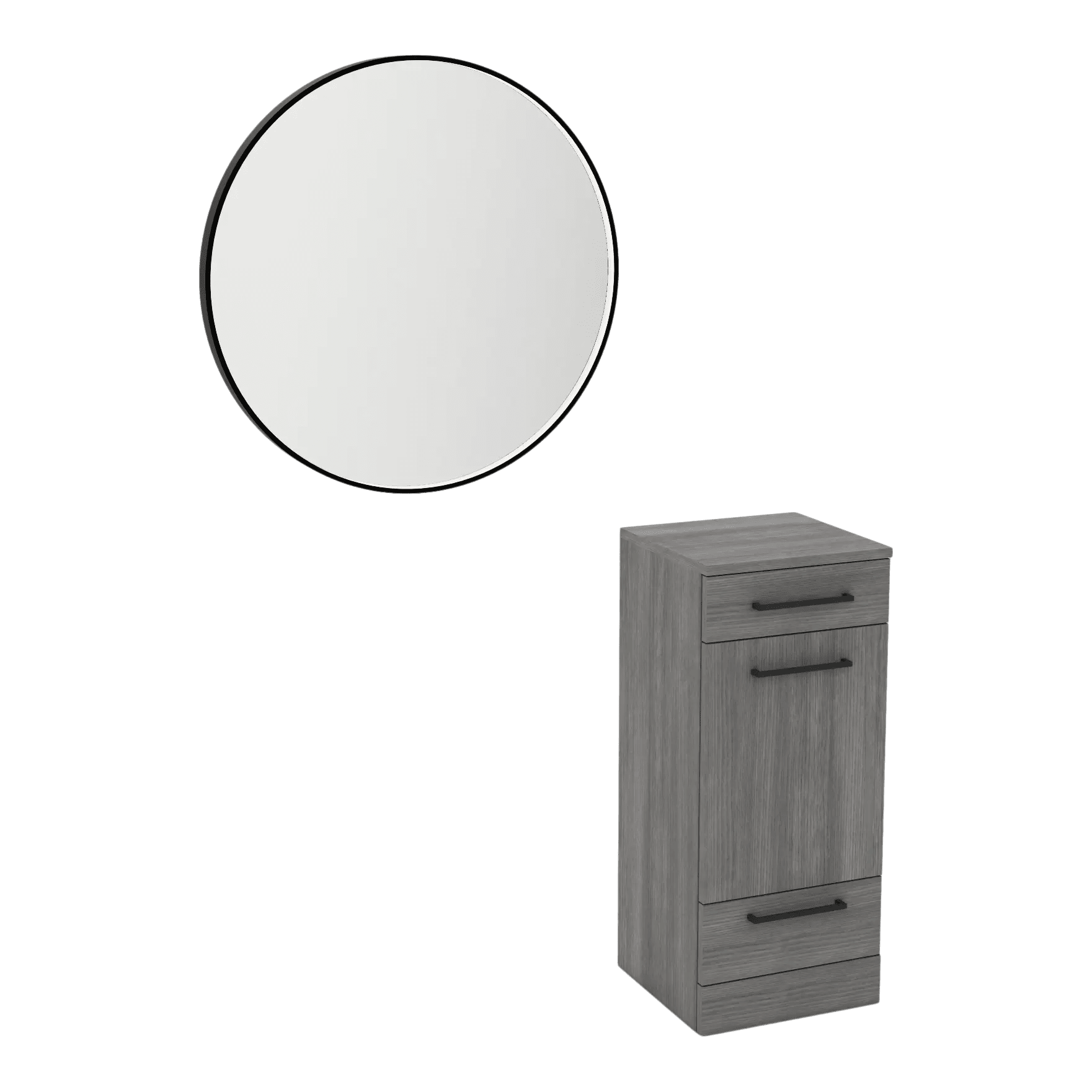 Rococo Mobile Styling Station with Tilt-out Appliance Holder and Black Round Westin Mirror - Kaemark