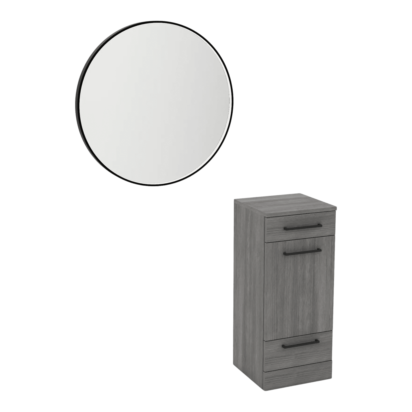 Rococo Mobile Styling Station with Tilt-out Appliance Holder and Black Round Westin Mirror - Kaemark