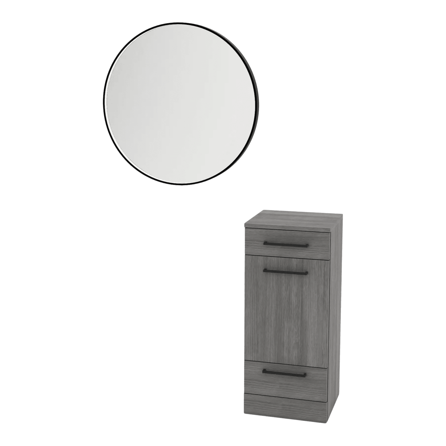 Rococo Mobile Styling Station with Tilt-out Appliance Holder and Black Round Westin Mirror - Kaemark