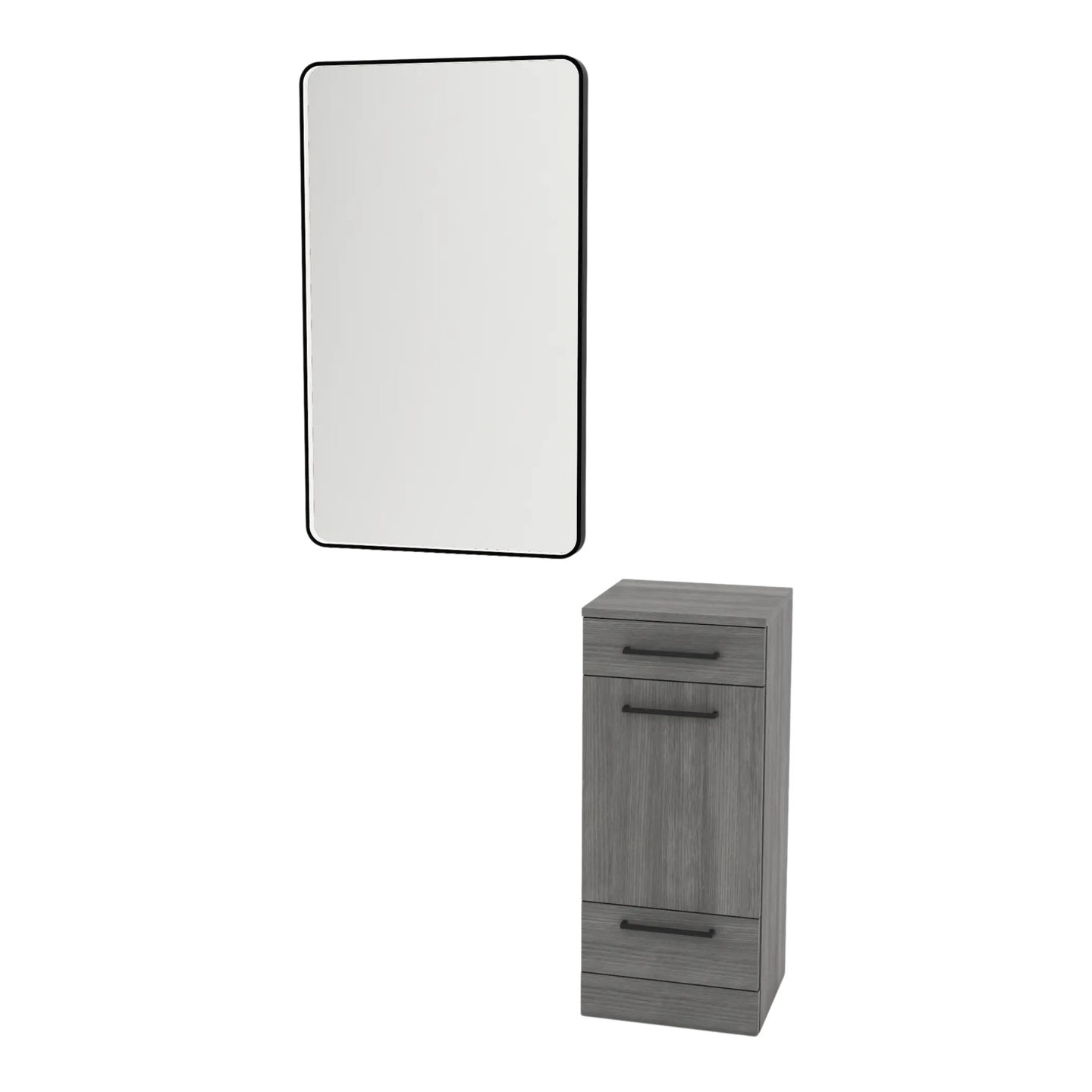 Rococo Mobile Styling Station with Tilt-out Appliance Holder and Black Rectangle Westin Mirror - Kaemark
