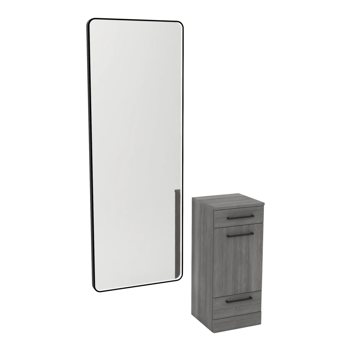 Rococo Mobile Styling Station with Tilt-out Appliance Holder and Black Full-Length Rectangle Westin Mirror - Kaemark