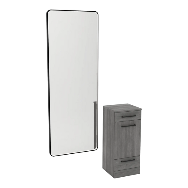Rococo Mobile Styling Station with Tilt-out Appliance Holder and Black Full-Length Rectangle Westin Mirror - Kaemark