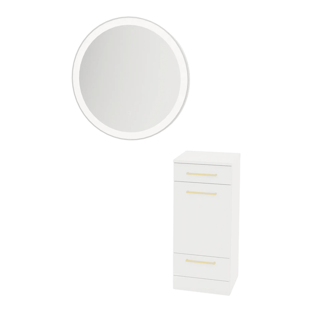 Rococo Mobile Styling Station with Tilt-out Appliance Holder and Silver Round Glo Mirror - Kaemark