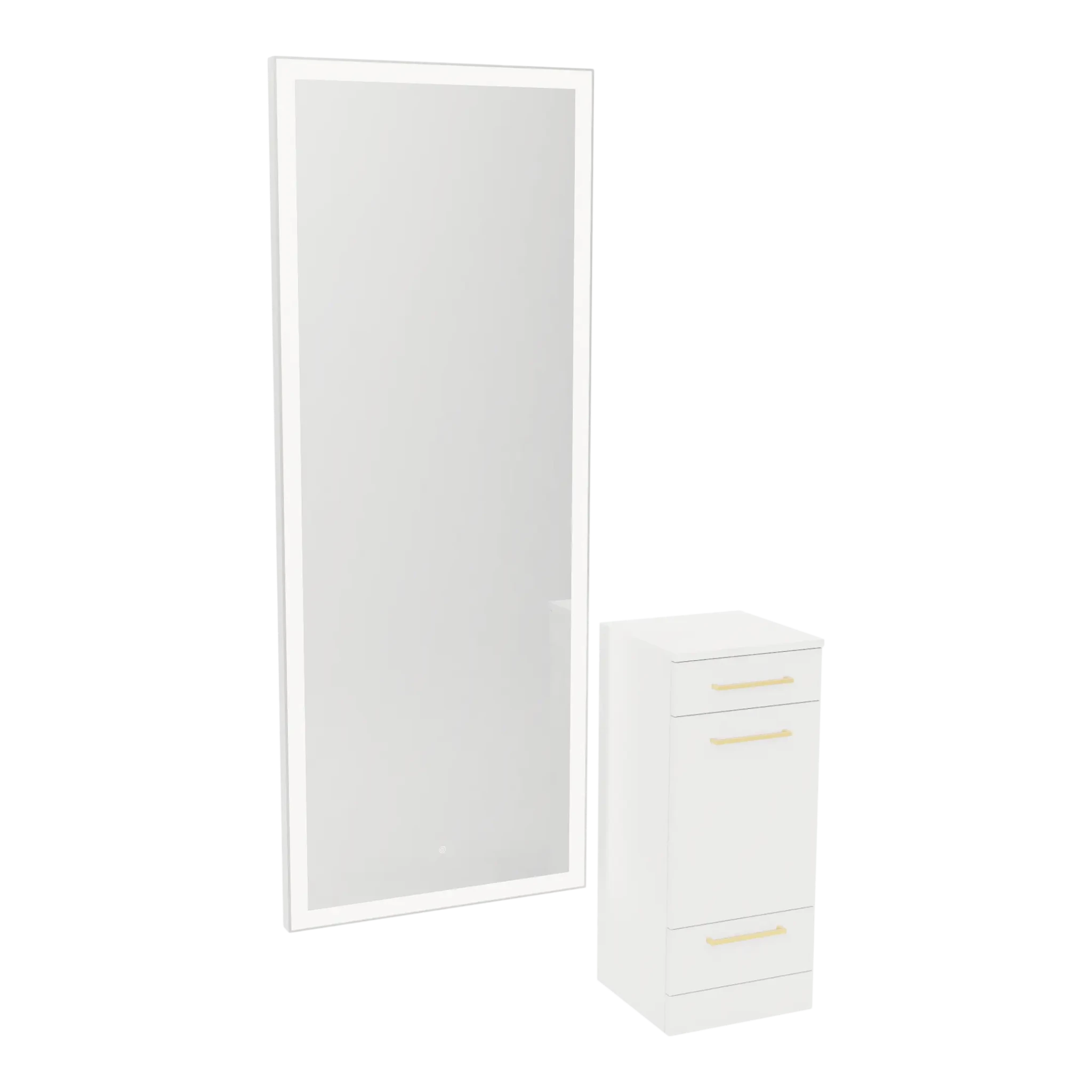 Rococo Mobile Styling Station with Tilt-out Appliance Holder and Silver Full-Length Rectangle Glo Mirror - Kaemark