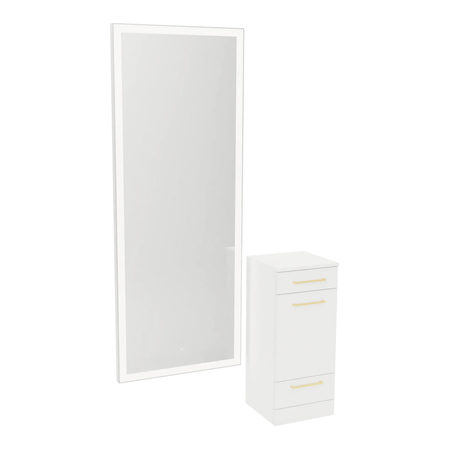 Rococo Mobile Styling Station with Tilt-out Appliance Holder and Silver Full-Length Rectangle Glo Mirror - Kaemark