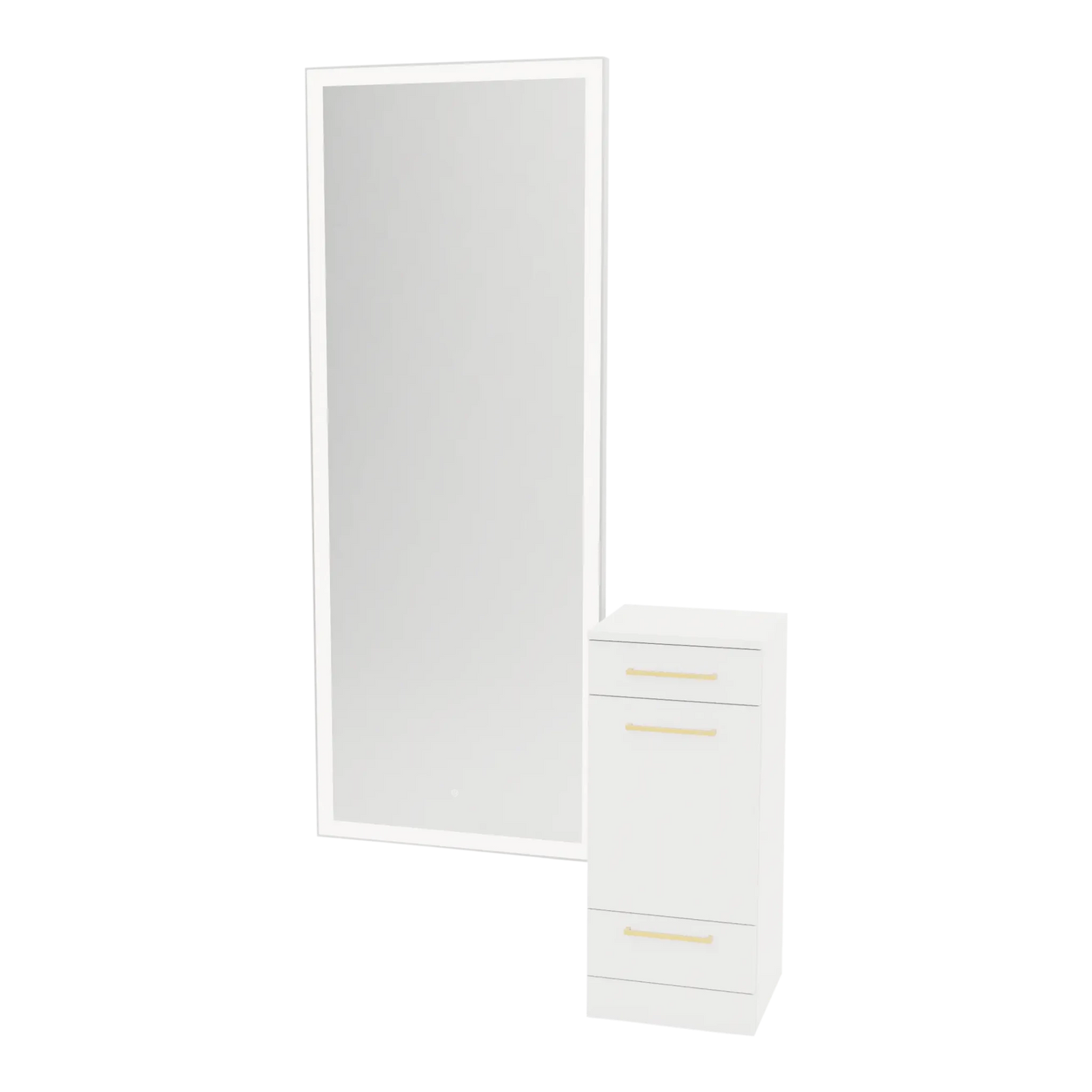 Rococo Mobile Styling Station with Tilt-out Appliance Holder and Silver Full-Length Rectangle Glo Mirror - Kaemark