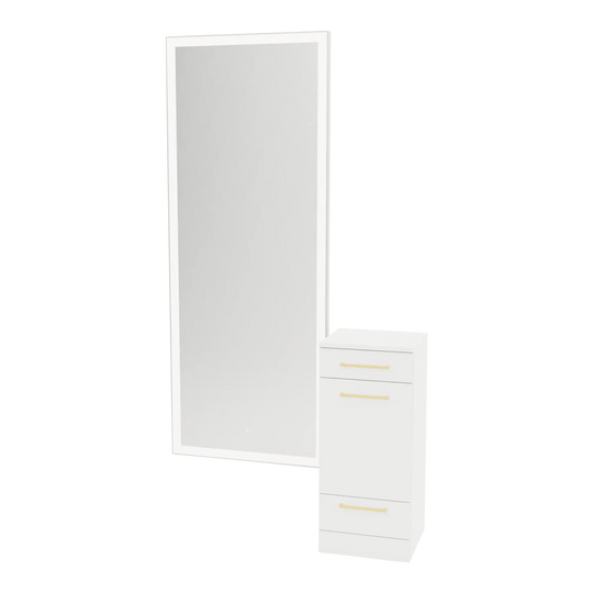 Rococo Mobile Styling Station with Tilt-out Appliance Holder and Silver Full-Length Rectangle Glo Mirror - Kaemark