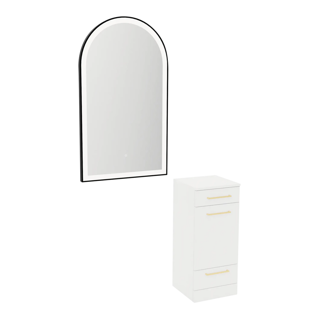 Rococo Mobile Styling Station with Tilt-out Appliance Holder and Black Arch Paloma Mirror - Kaemark