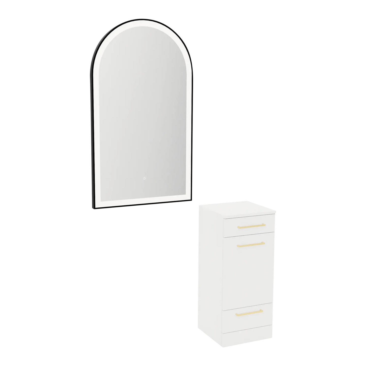 Rococo Mobile Styling Station with Tilt-out Appliance Holder and Black Arch Paloma Mirror - Kaemark