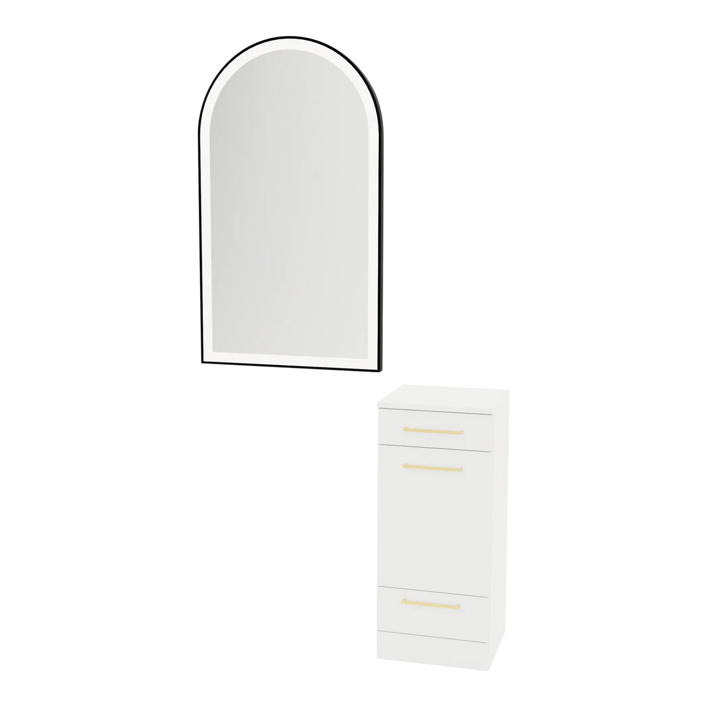 Rococo Mobile Styling Station with Tilt-out Appliance Holder and Black Arch Paloma Mirror - Kaemark