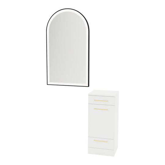 Rococo Mobile Styling Station with Tilt-out Appliance Holder and Black Arch Paloma Mirror - Kaemark
