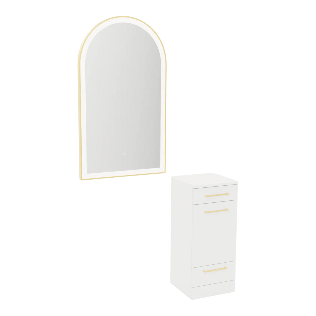 Rococo Mobile Styling Station with Tilt-out Appliance Holder and Gold Arch Paloma Mirror - Kaemark