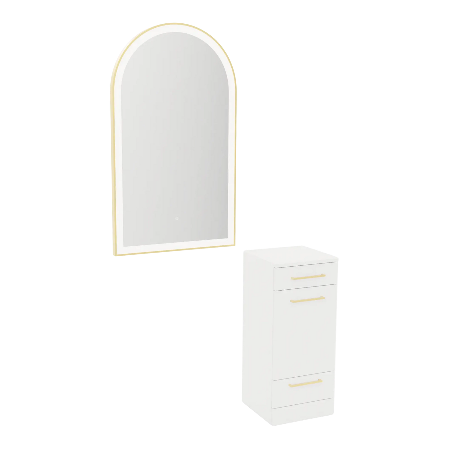 Rococo Mobile Styling Station with Tilt-out Appliance Holder and Gold Arch Paloma Mirror - Kaemark