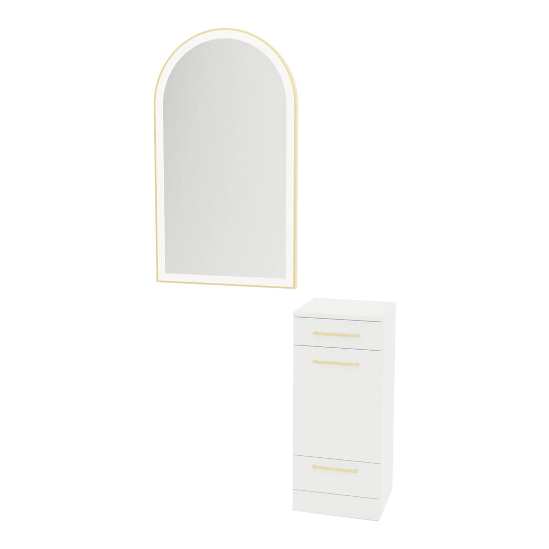 Rococo Mobile Styling Station with Tilt-out Appliance Holder and Gold Arch Paloma Mirror - Kaemark