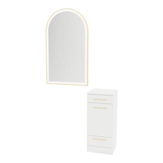 Rococo Mobile Styling Station with Tilt-out Appliance Holder and Gold Arch Paloma Mirror - Kaemark