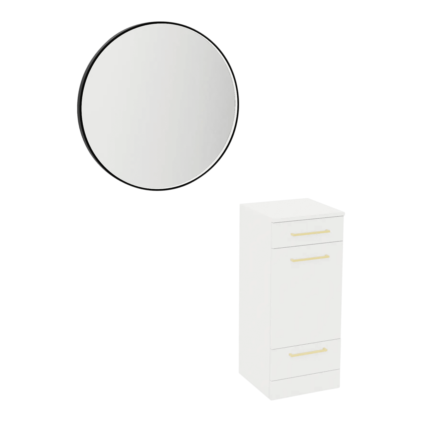 Rococo Mobile Styling Station with Tilt-out Appliance Holder and Black Round Westin Mirror - Kaemark