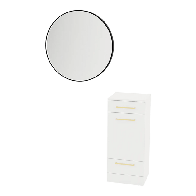 Rococo Mobile Styling Station with Tilt-out Appliance Holder and Black Round Westin Mirror - Kaemark