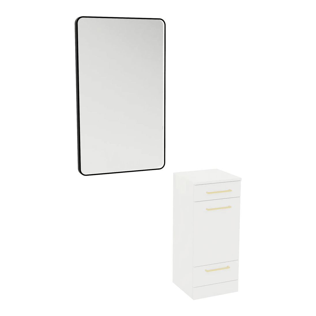 Rococo Mobile Styling Station with Tilt-out Appliance Holder and Black Rectangle Westin Mirror - Kaemark