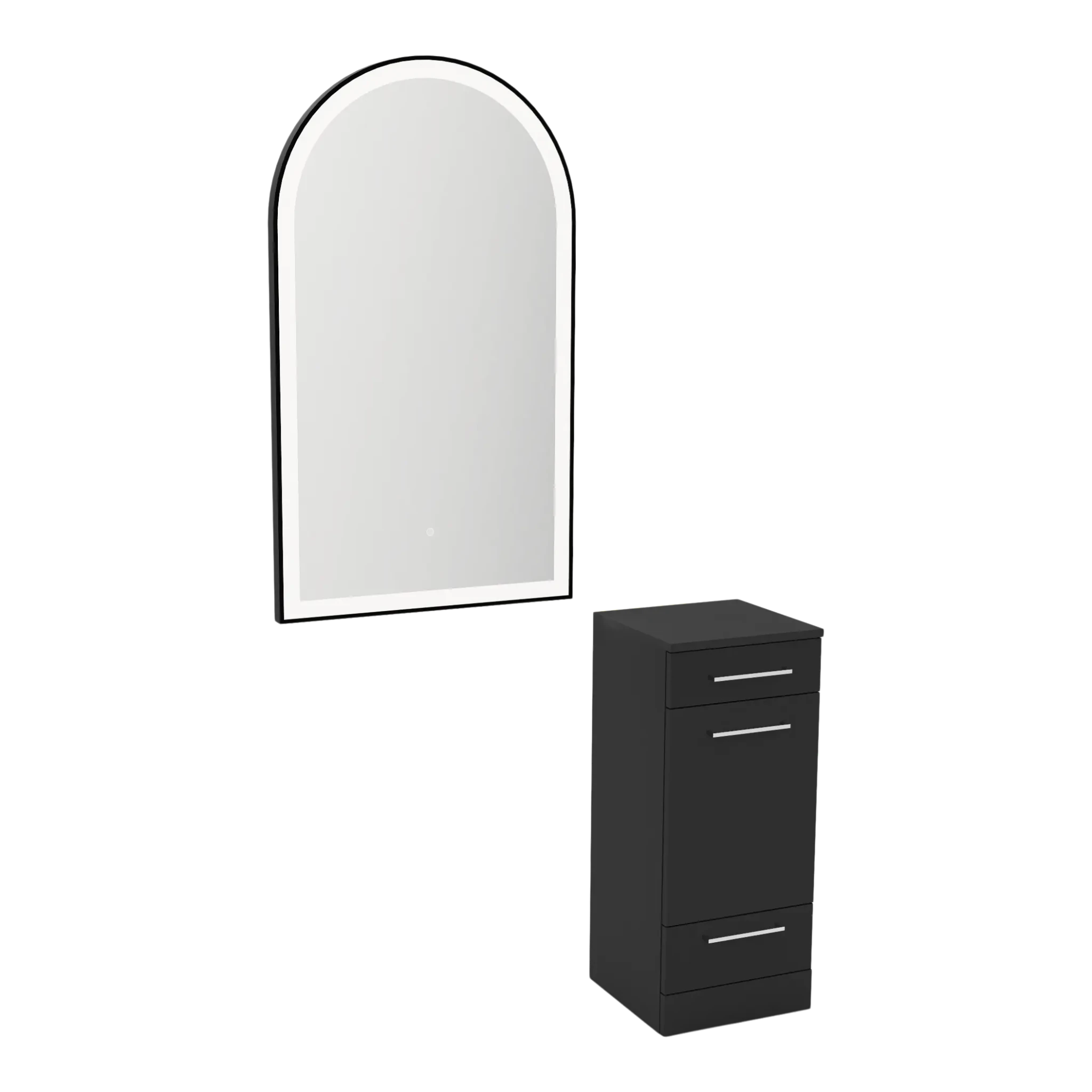 Rococo Mobile Styling Station with Tilt-out Appliance Holder and Black Arch Paloma Mirror - Kaemark