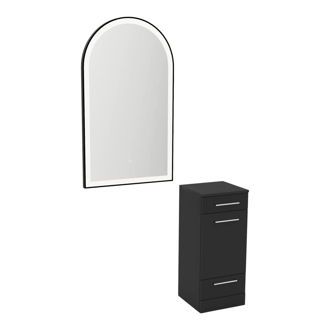 Rococo Mobile Styling Station with Tilt-out Appliance Holder and Black Arch Paloma Mirror - Kaemark