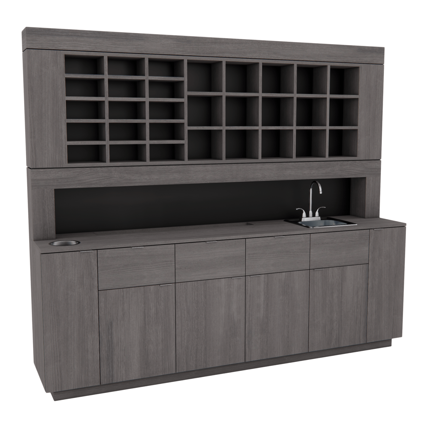 Royal Salon Color Bar with Integrated Bottle Well, Sink, & Storage Cabinets - Kaemark