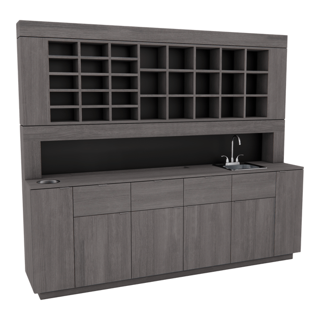 Royal Salon Color Bar with Integrated Bottle Well, Sink, & Storage Cabinets - Kaemark