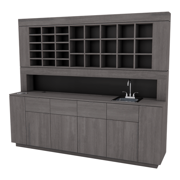 Royal Salon Color Bar with Integrated Bottle Well, Sink, & Storage Cabinets - Kaemark