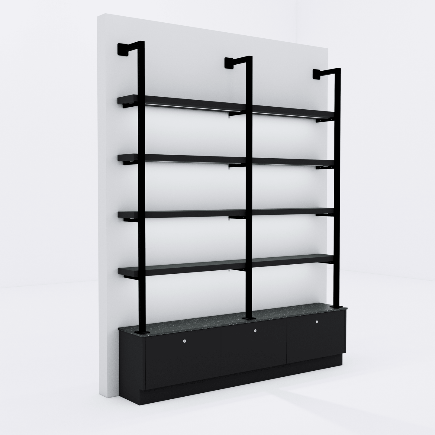 Westin 72" Wide Wall Mounted LED Retail Shelving - Kaemark