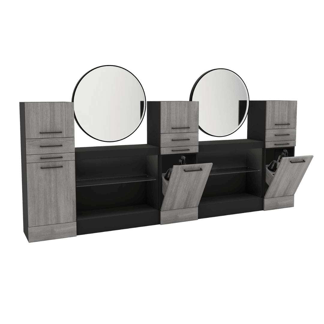 Westin Magnifico Wall-Mount Double Styling Station with Westin Round Mirror - Kaemark