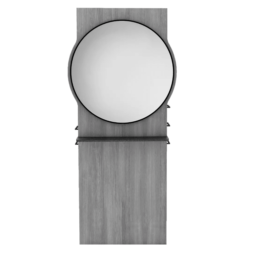 Westin Single Operator Styling Station with Westin Round Mirror and Solid Surface Shelf - Kaemark