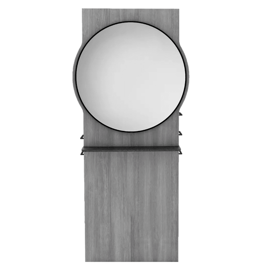 Westin Single Operator Styling Station with Westin Round Mirror and Solid Surface Shelf - Kaemark