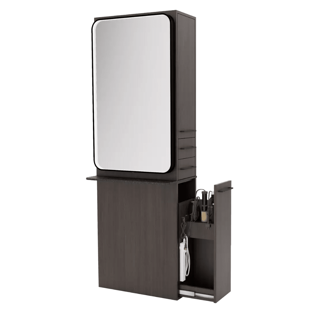Westin Single Operator Styling Station with Westin Rectangle Mirror and Solid Surface Shelf - Kaemark