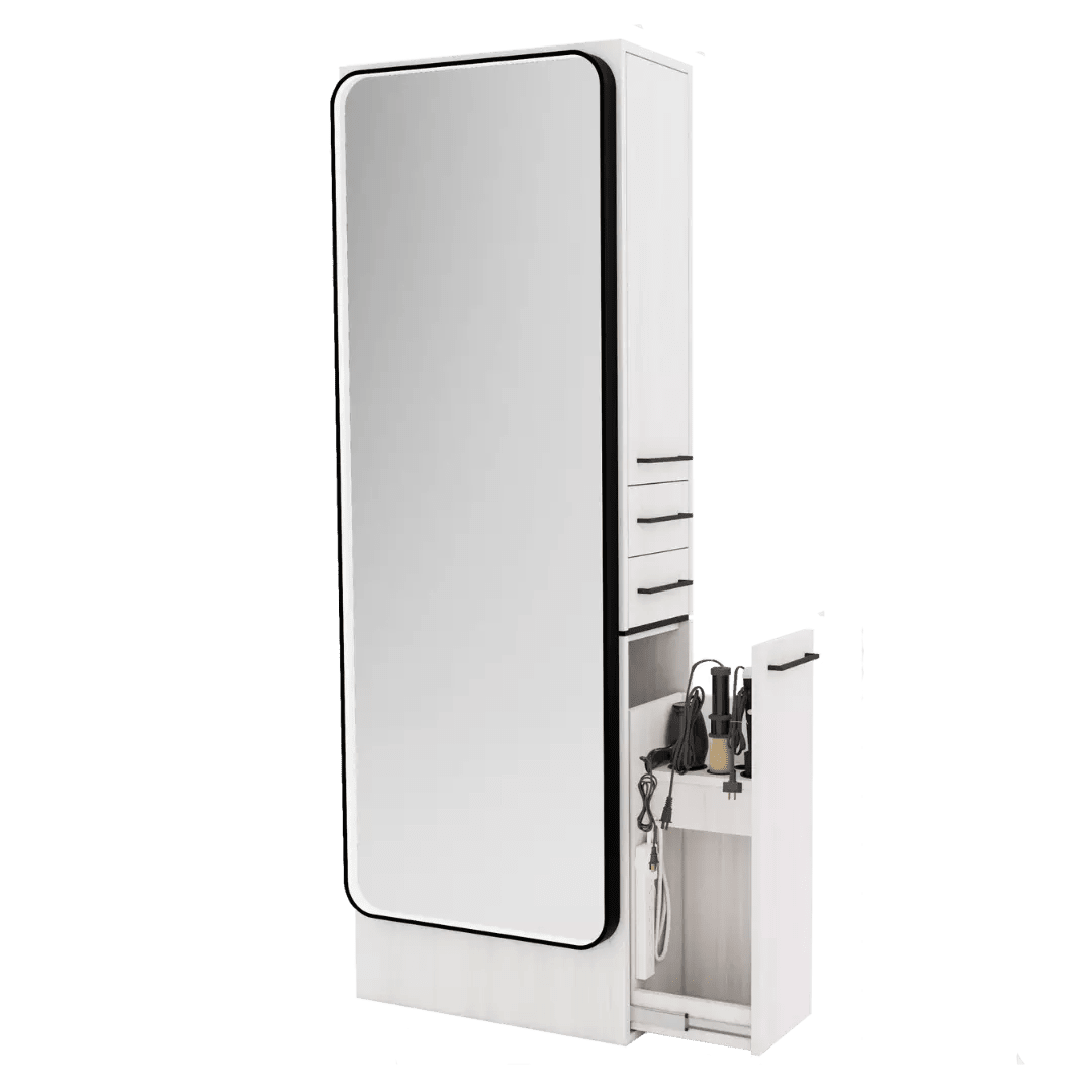 Westin Single Operator Styling Station with Westin Full-Length Mirror and Solid Surface Shelf - Kaemark