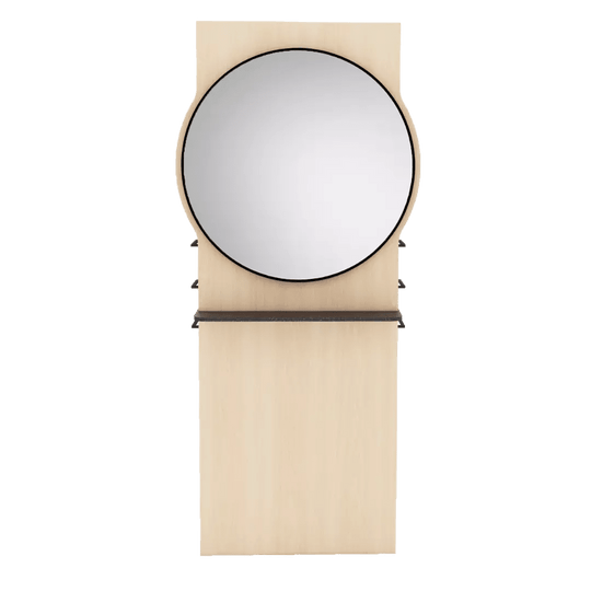 Westin Double Operator Styling Station with Westin Round Mirror and Solid Surface Shelf - Kaemark