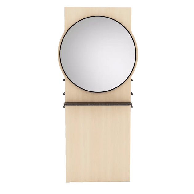 Westin Double Operator Styling Station with Westin Round Mirror and Solid Surface Shelf - Kaemark