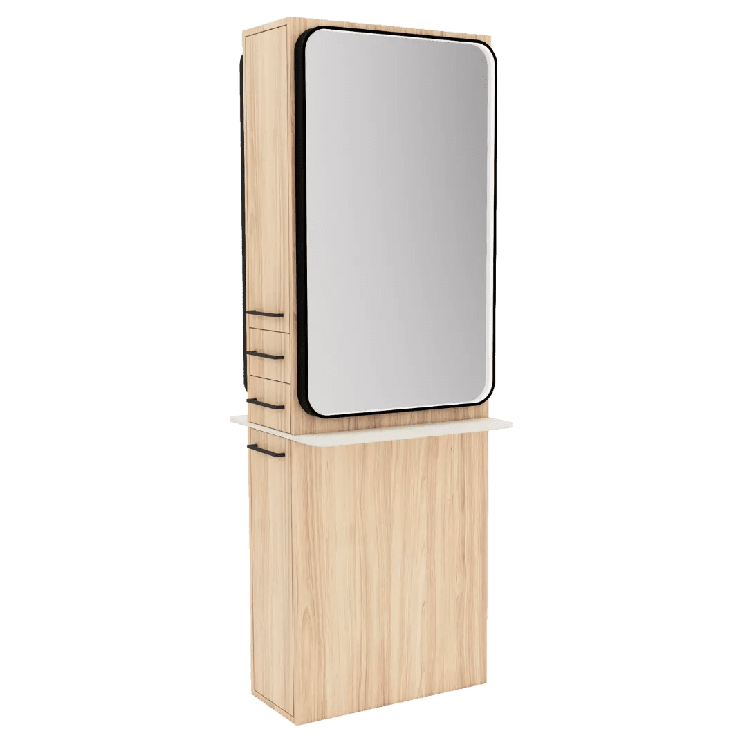 Westin Double Operator Styling Station with Westin Rectangle Mirror and Solid Surface Shelf - Kaemark