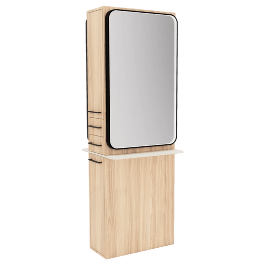 Westin Double Operator Styling Station with Westin Rectangle Mirror and Solid Surface Shelf - Kaemark