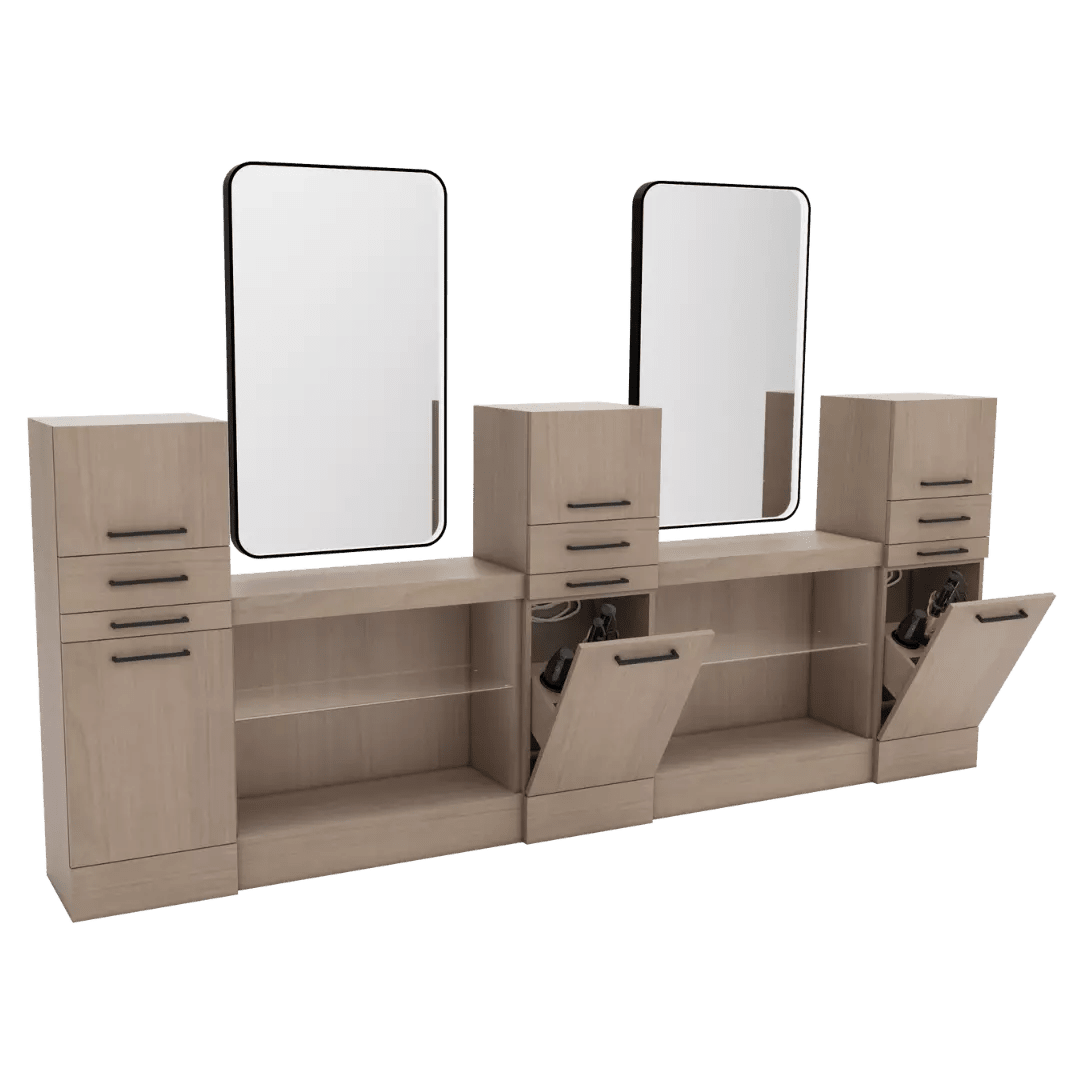 Westin Magnifico Wall-Mount Double Operator Styling Station with Westin Rectangle Mirror - Kaemark