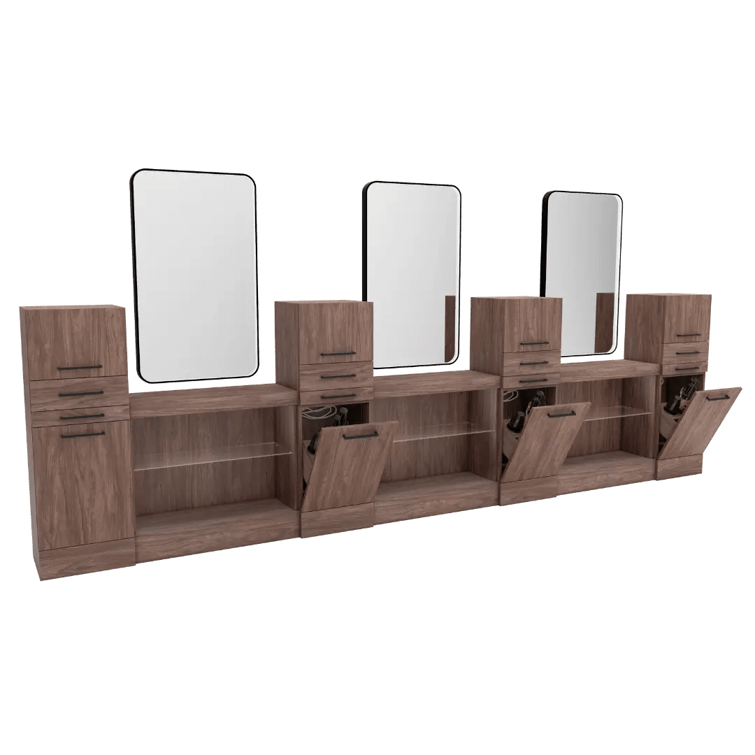 Westin Magnifico Wall-Mount Triple Operator Styling Station with Westin Rectangle Mirror - Kaemark