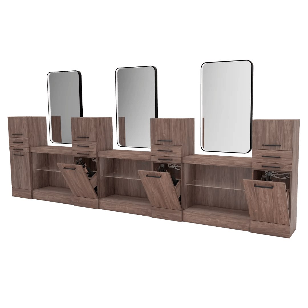Westin Magnifico Wall-Mount Triple Operator Styling Station with Westin Rectangle Mirror - Kaemark