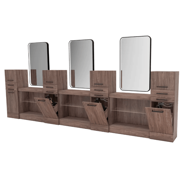 Westin Magnifico Wall-Mount Triple Operator Styling Station with Westin Rectangle Mirror - Kaemark