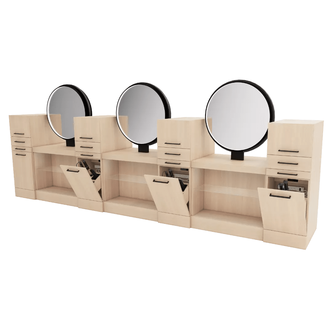 Westin Magnifico Back-to-Back Six Operator Styling Station with Westin Round Mirror - Kaemark