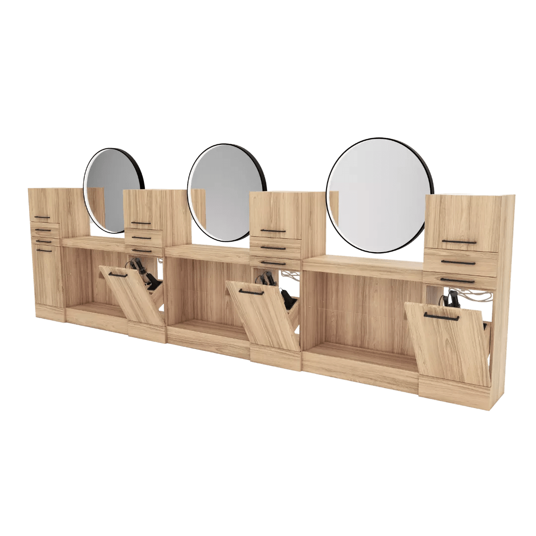 Westin Magnifico Wall-Mount Triple Styling Station with Westin Round Mirror - Kaemark
