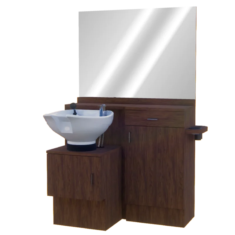 Kaemark A La Carte American-Made Wet Station with Tilt Bowl with a mirror and sink.