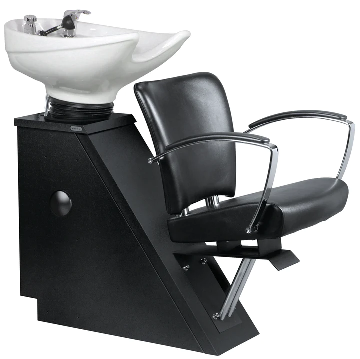 Kaemark A hair salon chair with a sink and Archer Shampoo Shuttle.